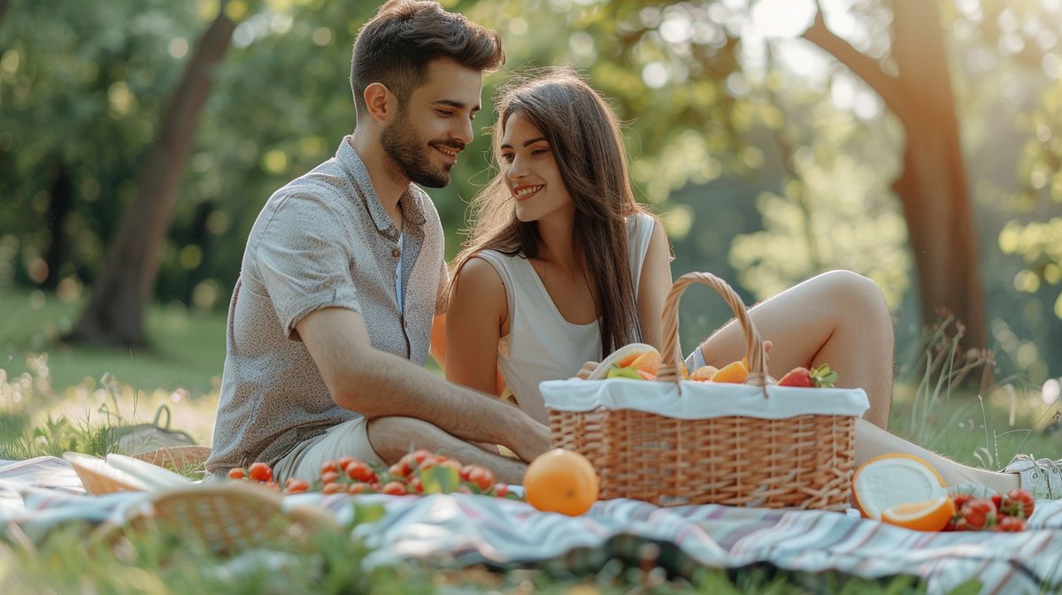 Kreatives drittes Date Ideen mit romantischer Picknick-Szene im Park